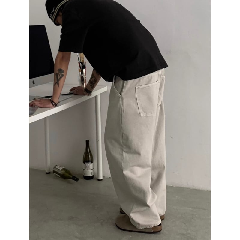 Washed Straight Wide Pants B608 Off-white