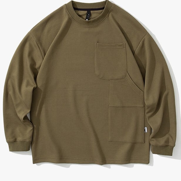 ポケット付き　ヘビーワッフル長袖Ｔシャツ　B759