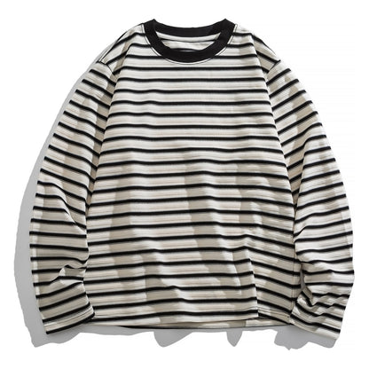 レーヨン混　ジャガードボーダー　長袖Tシャツ　N1823
