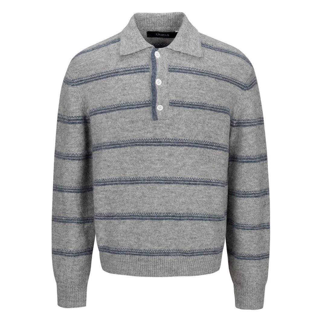 Wool Blend Border Polo Knit N1825 light gray