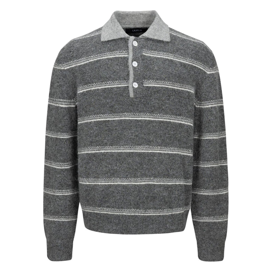 Wool Blend Border Polo Knit N1825 チャコール