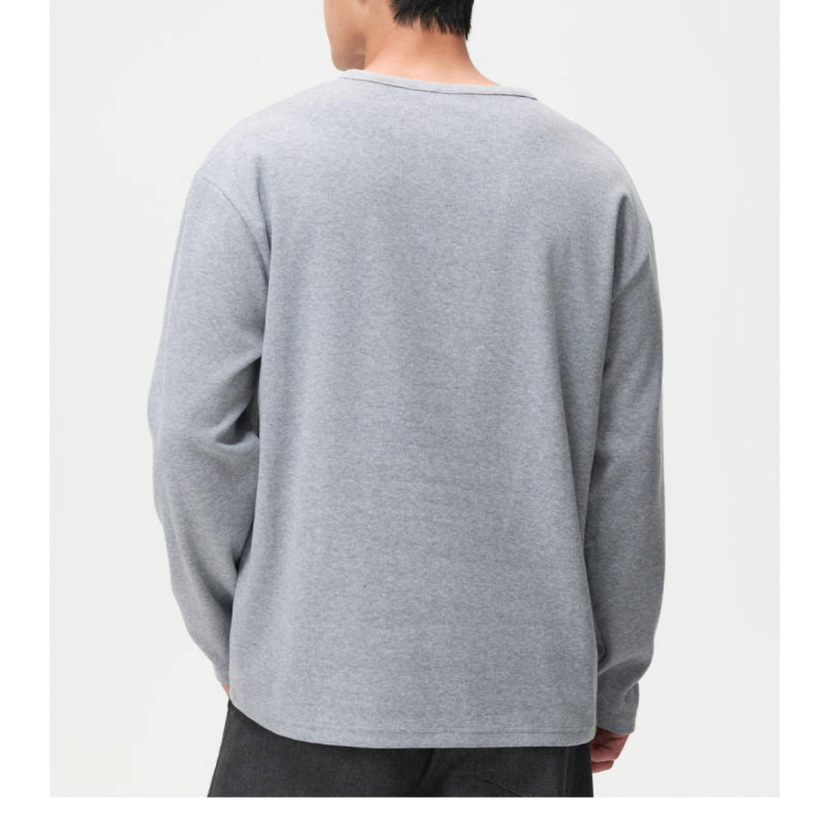 リブテクスチャー　キーネック　長袖Tシャツ　N1834