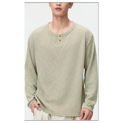 レーヨン混メランジ　ヘンリーネック　長袖ニットTシャツ　N1835