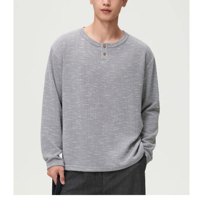 リブテクスチャー　ヘンリーネック　長袖Tシャツ　N1835