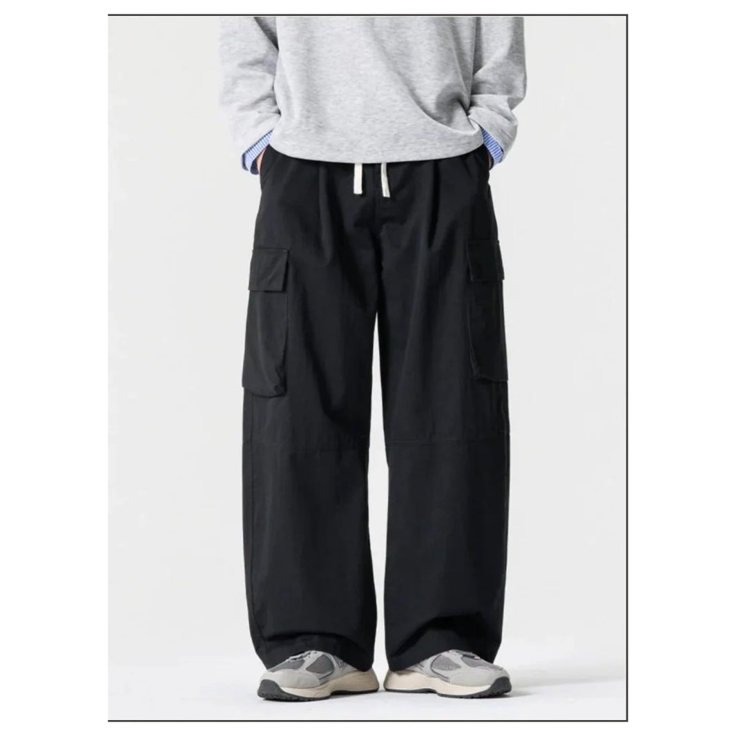 Twill Cargo Wide Straight Pants N1838 black