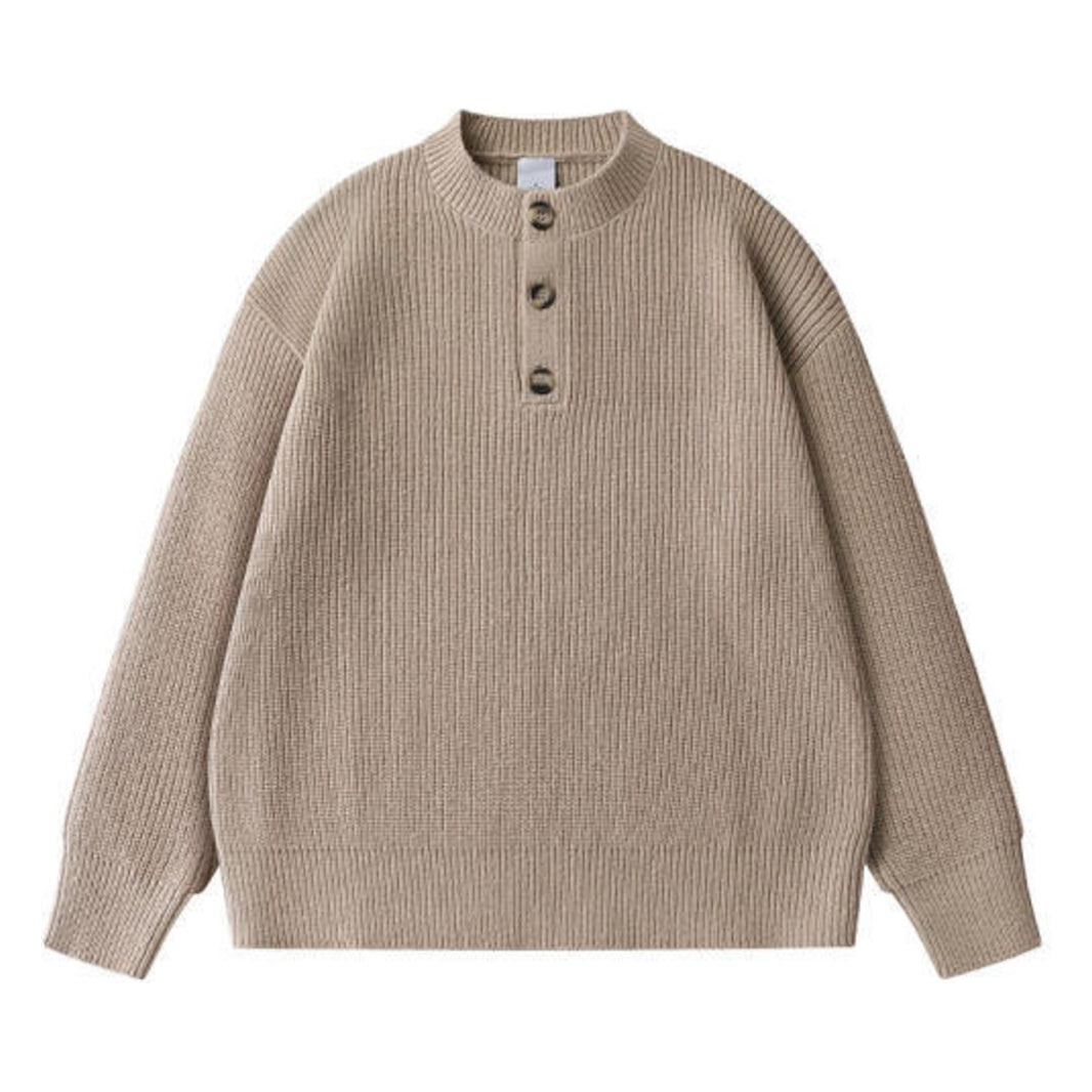 Polyester Wide Rib Henley Neck Crew Knit N1842 Greige