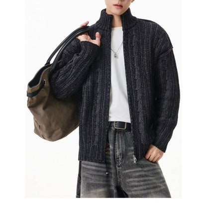 バイカラーストライプ　ZIPハイネックニット　N1845