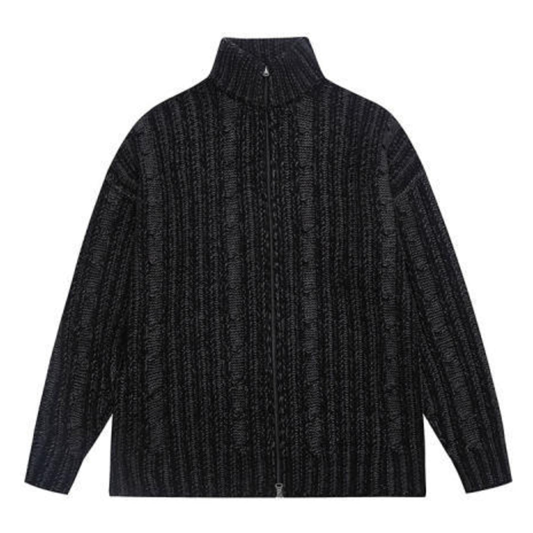Jacquard Stripe Zip High Neck Knit N1845 black