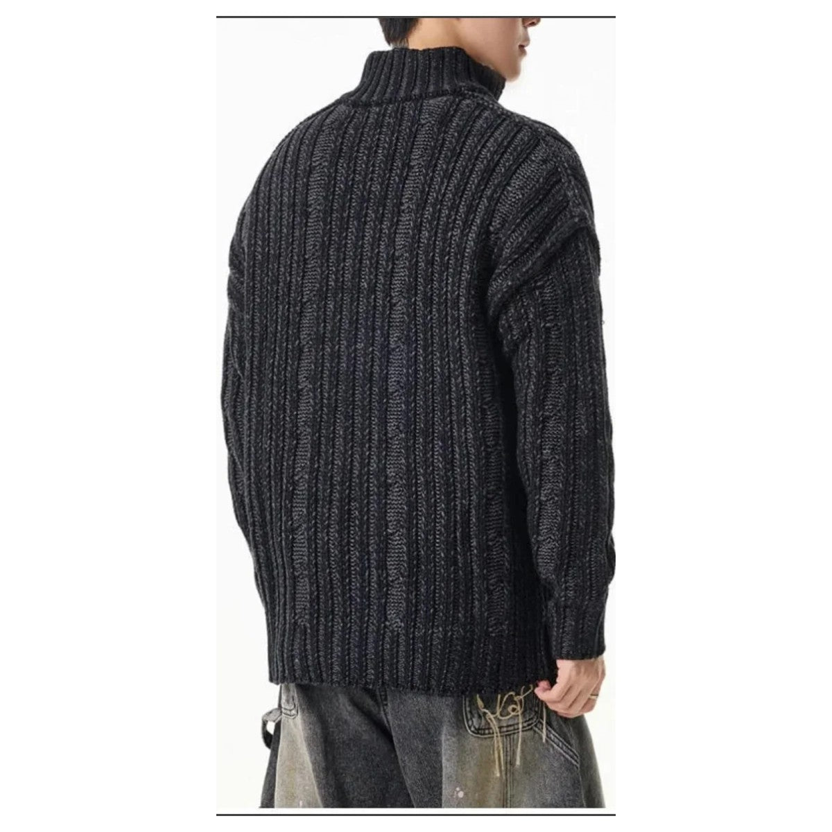 バイカラーストライプ　ZIPハイネックニット　N1845
