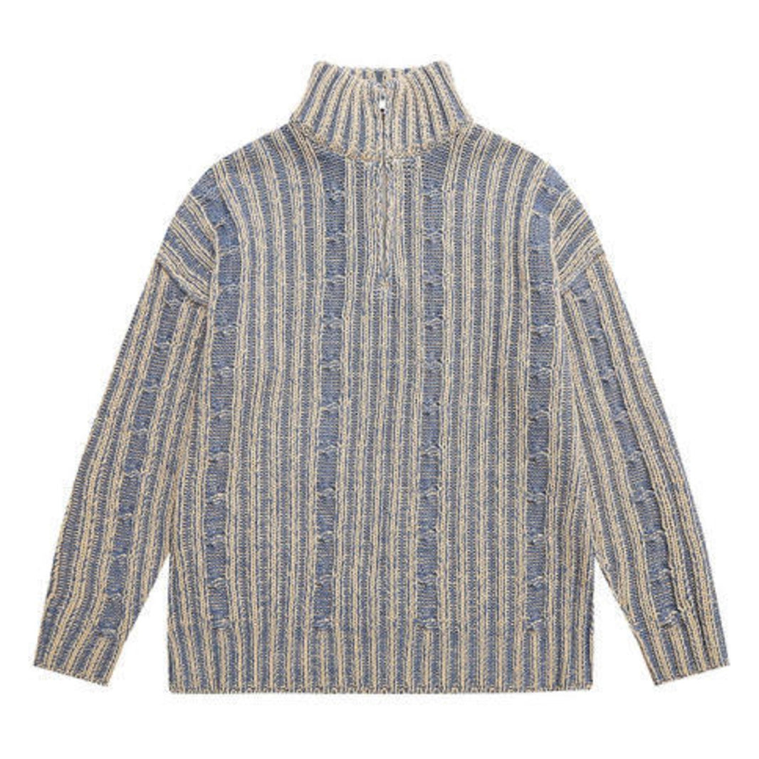Jacquard Stripe Half Zip Knit N1846 インディゴ