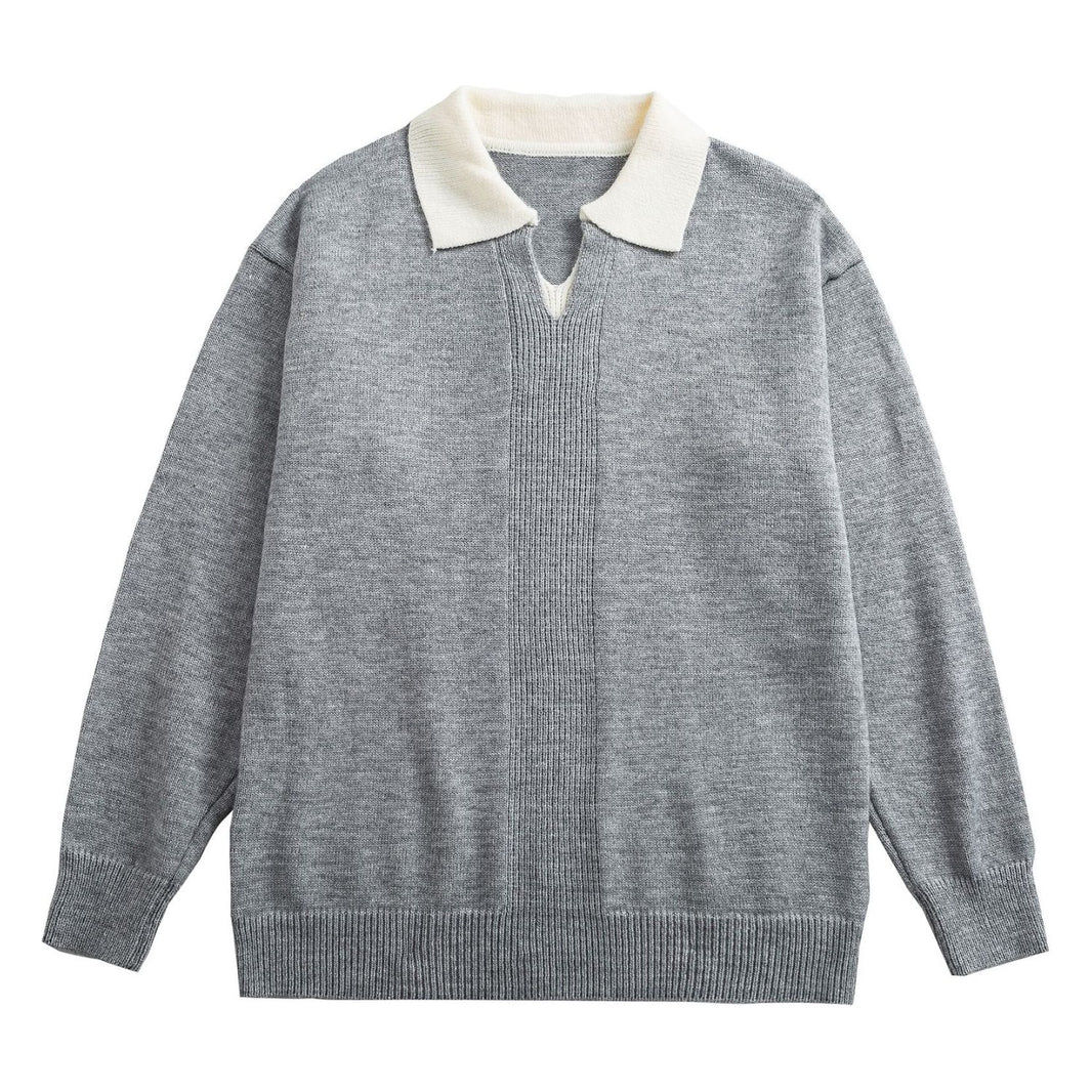 Two-Tone Polo Knit N1847 gray