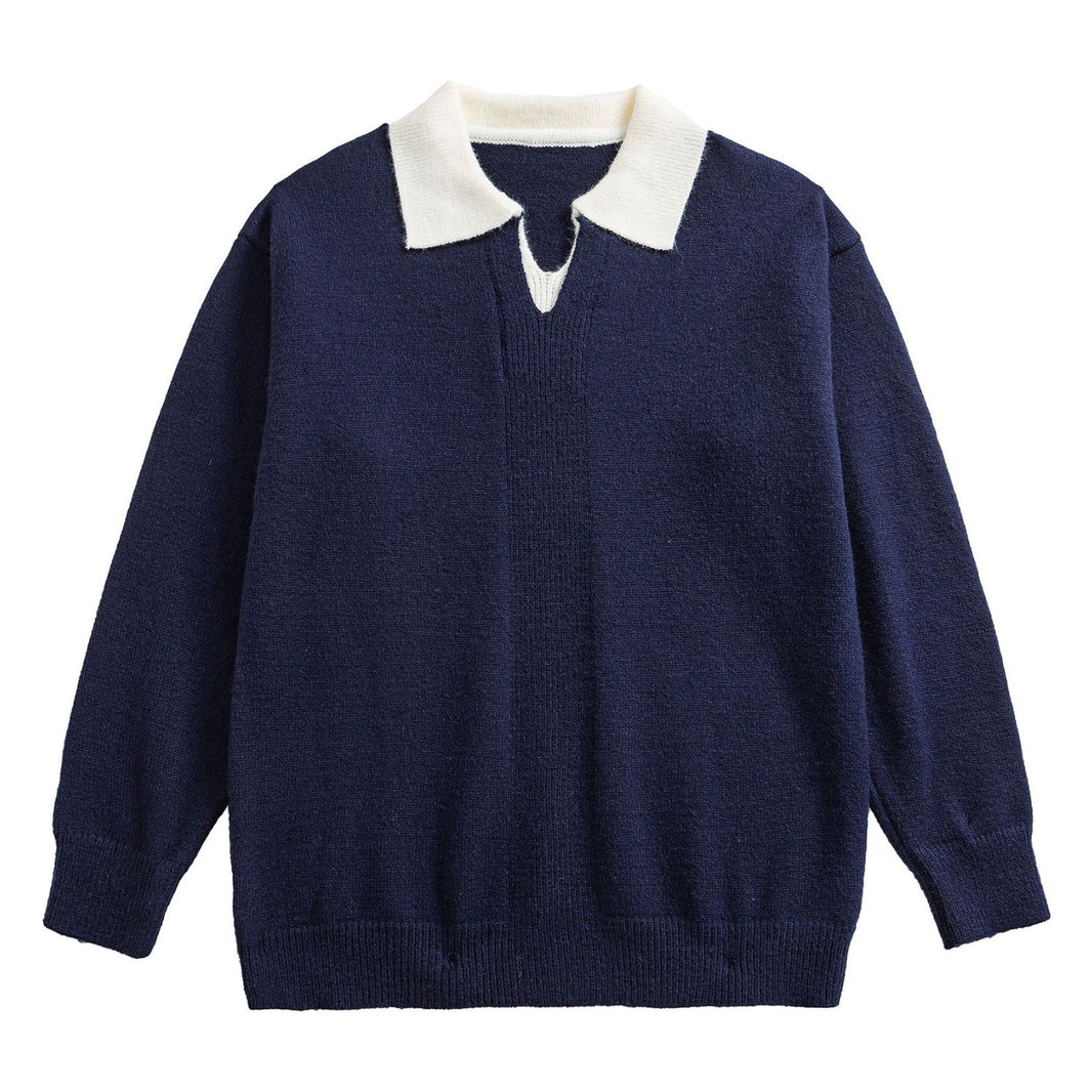 Two-Tone Polo Knit N1847 navy