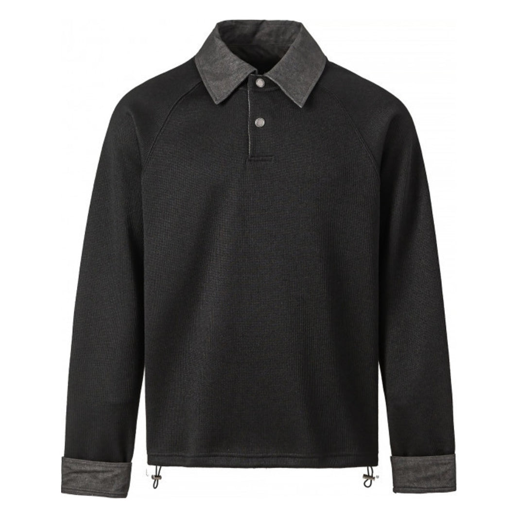 Wool Blend Two-Tone Polo Knit N1852 black