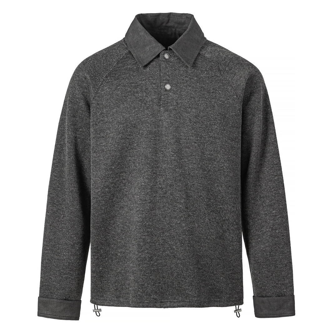Wool Blend Two-Tone Polo Knit N1852 チャコール