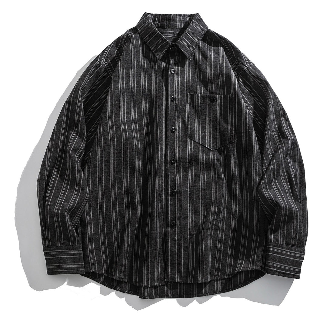 Rayon Blend Dark Stripe Flannel Shirt N1858 チャコール