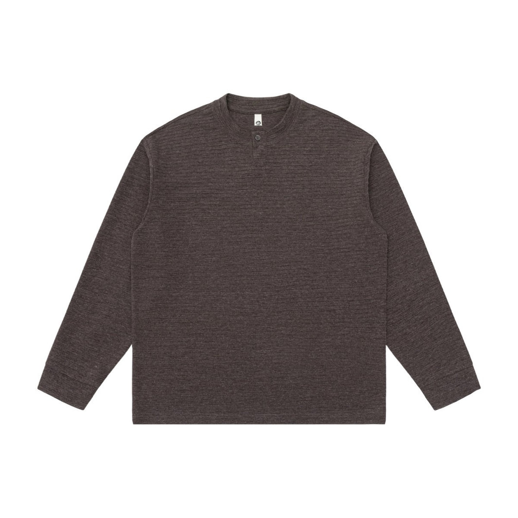 Stretch Jacquard Henley Neck Long-Sleeve T-shirt N1874 ダークブラウン