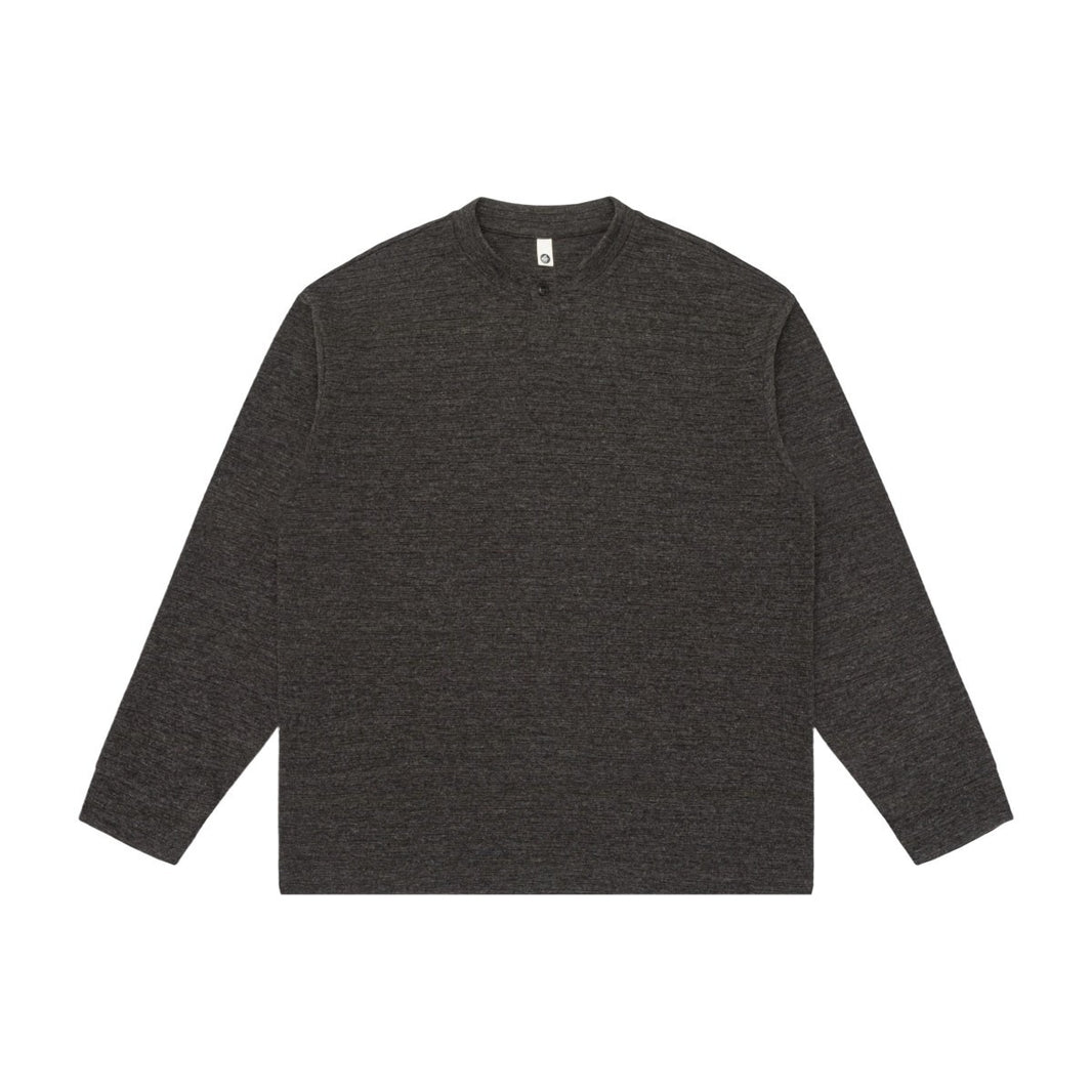 Stretch Jacquard Henley Neck Long-Sleeve T-shirt N1874 チャコール