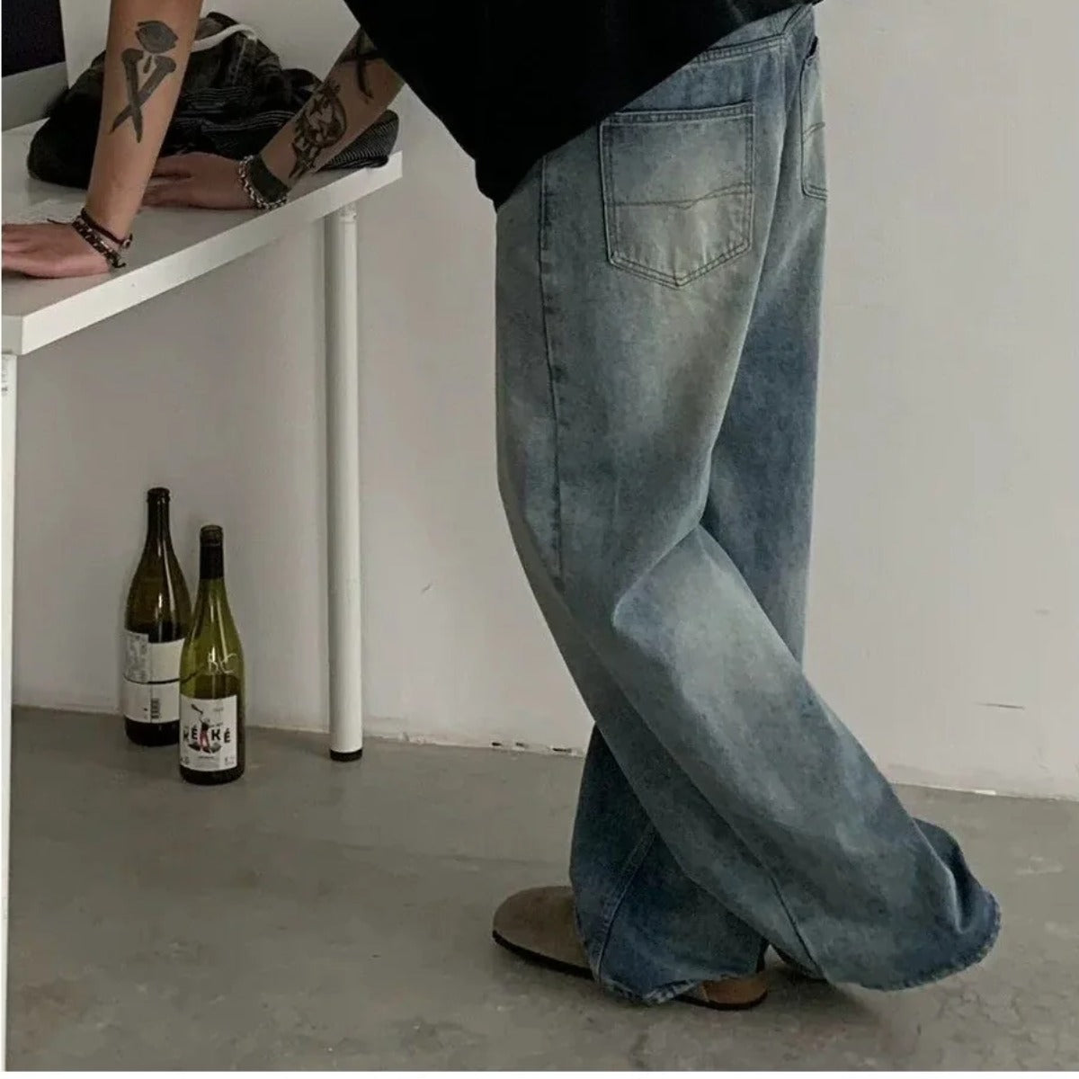 フェードデニム　バギーワイドパンツ　N1888