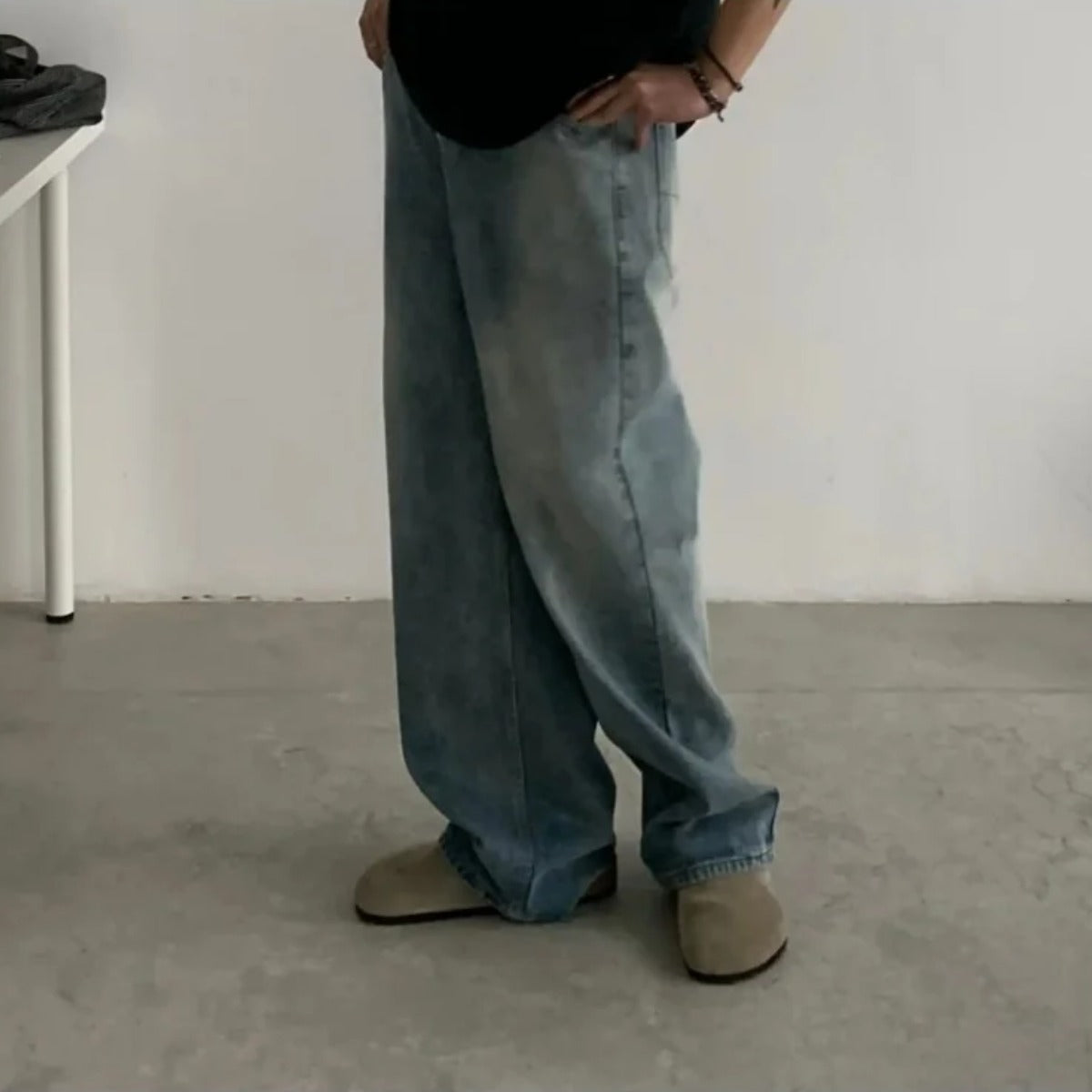 フェードデニム　バギーワイドパンツ　N1888