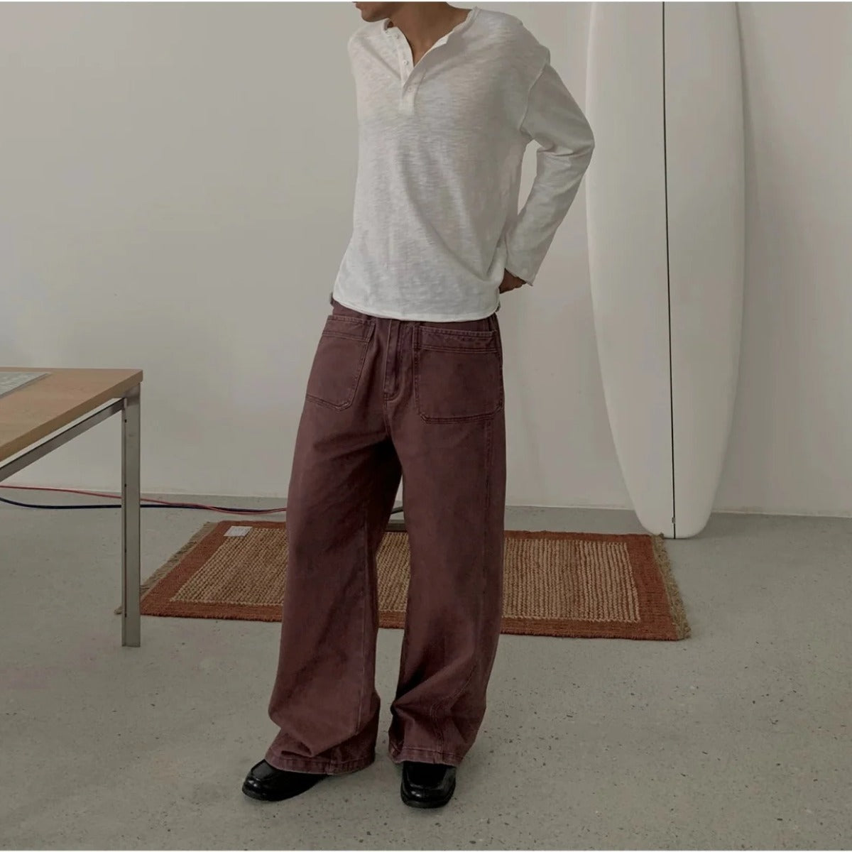 フェードツイル　パッチポケット　ワイドストレートパンツ　N1889