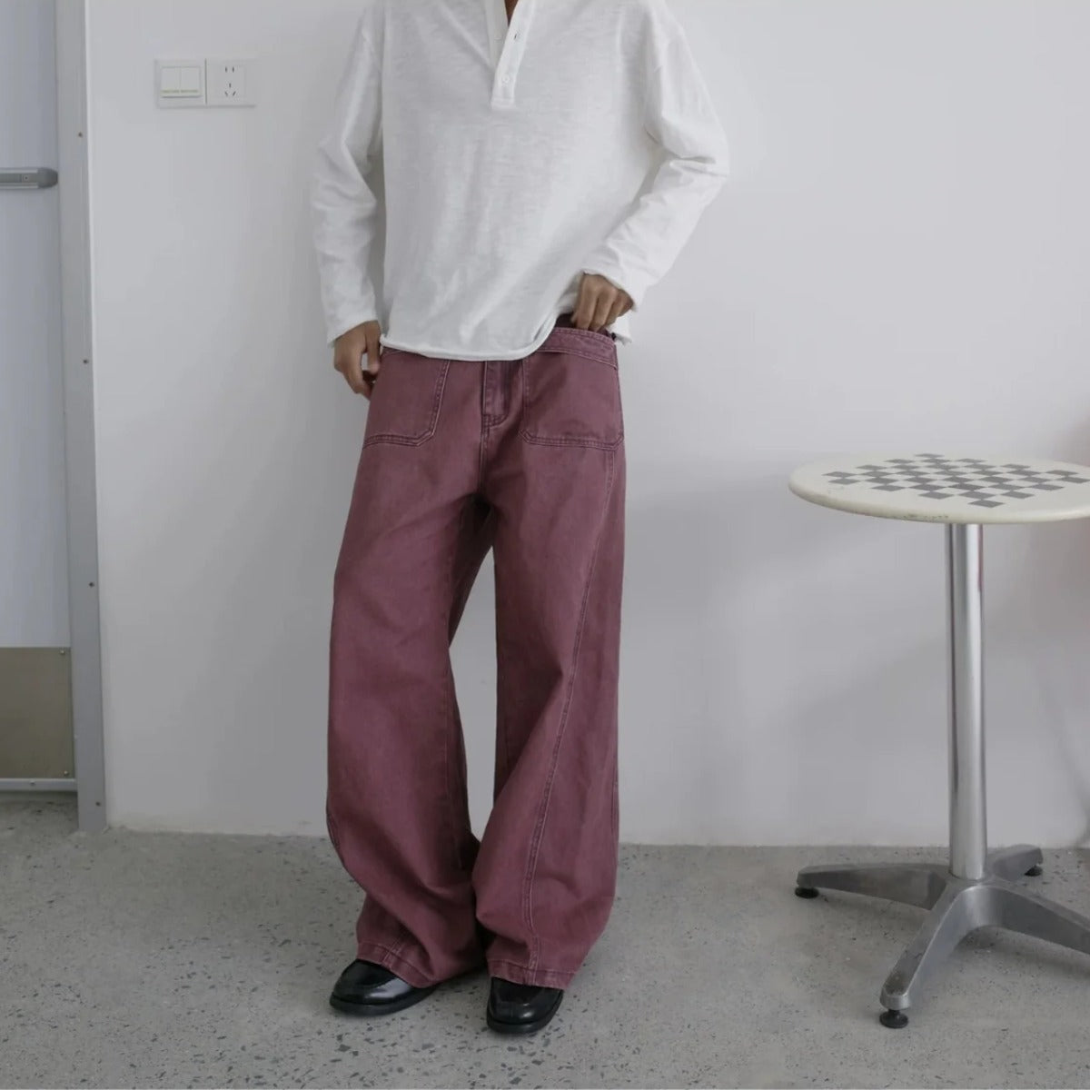フェードツイル　パッチポケット　ワイドストレートパンツ　N1889