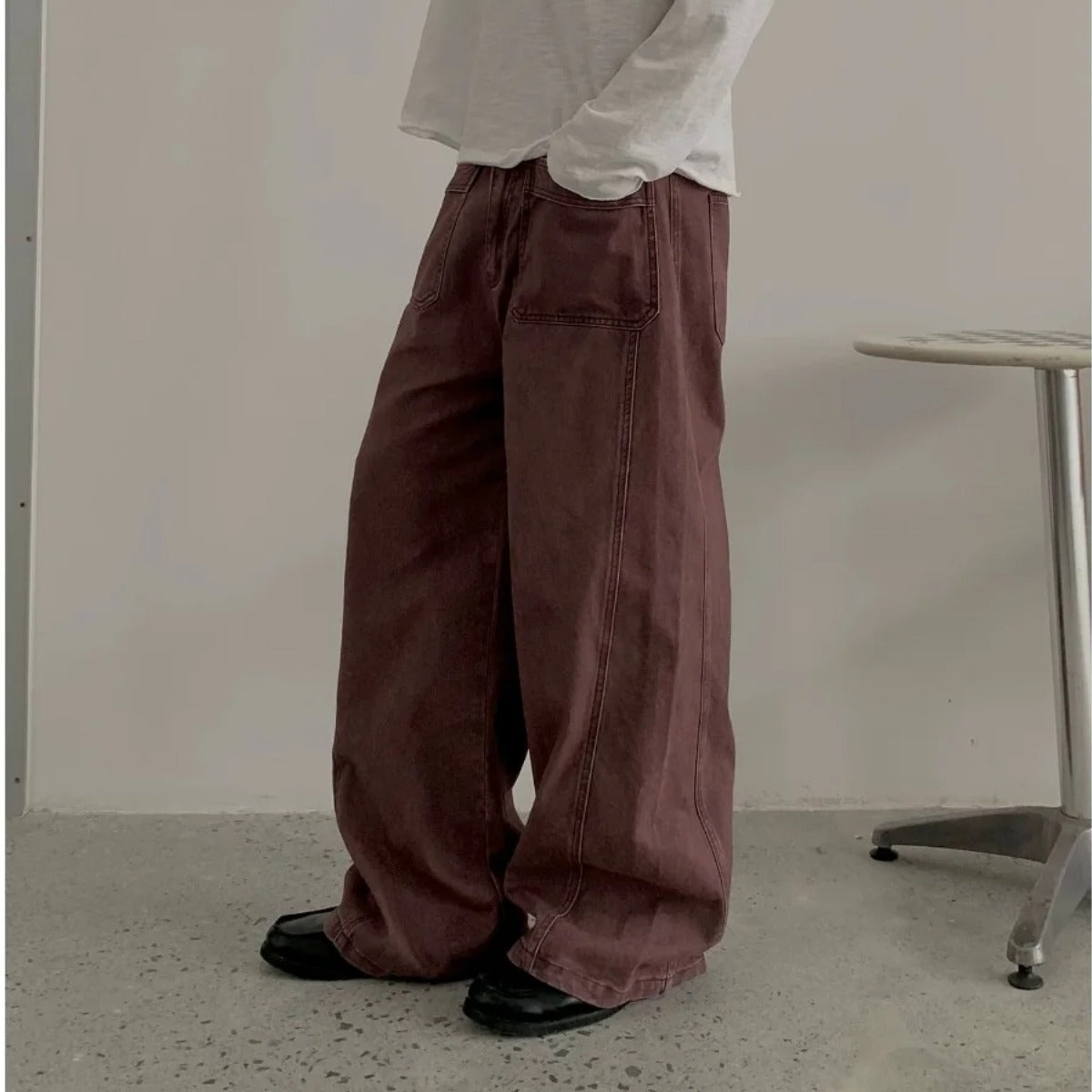 フェードツイル　パッチポケット　ワイドストレートパンツ　N1889