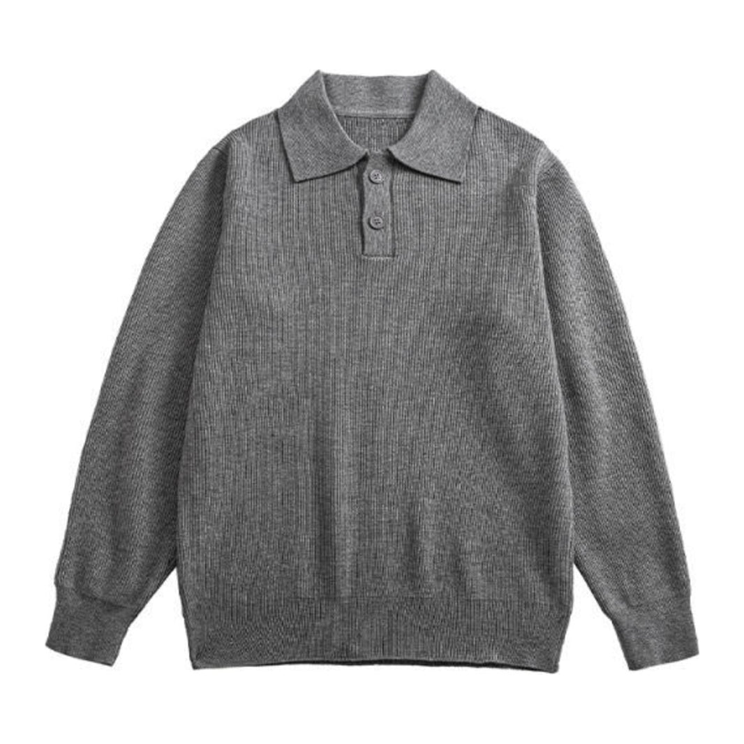 リブ編み　ニットポロシャツ　N1932 グレー