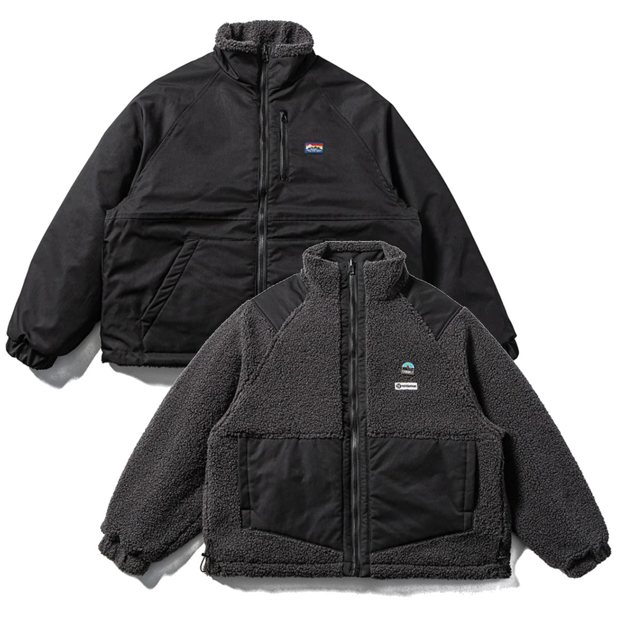 リバーシブルボア　ワンポイント　ジャケット　N1999　ブラック（ボア面／ナイロン面）