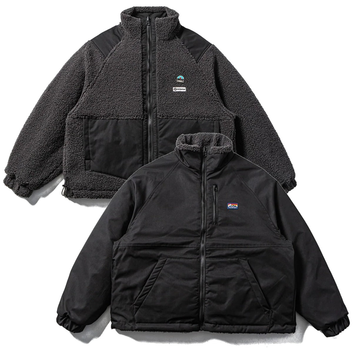 リバーシブルボア　ワンポイント　ジャケット　N1999　ブラック（ナイロン面／ボア面）