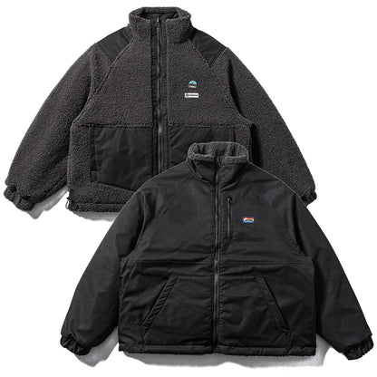 リバーシブルボア　ワンポイント　ジャケット　N1999　ブラック（ナイロン面／ボア面）