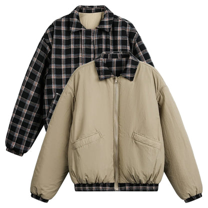 チェックコンビ　リバーシブル　ブルゾン　N2001　ベージュ（無地面／チェック面）