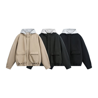 パデッド　フェイクレイヤード　フーデッドジャケット　N2004