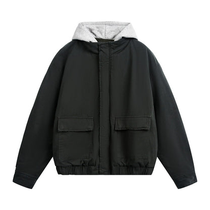 パデッド　フェイクレイヤード　フーデッドジャケット　N2004