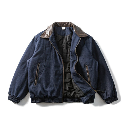 パデッド　PUレザーカラー　デニムジャケット　N2048
